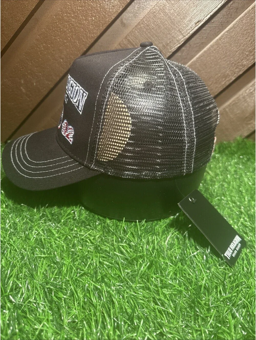 True Religion TR4247 Jet Black Multi Patch Trucker Hat Brand Jeans NWT MSRP $64